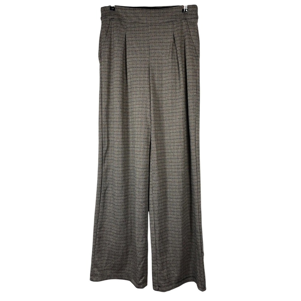 $118 NWT Max Studio Sz S Pants Glen Plaid Wide Leg Pleated Slacks Knit Stretch